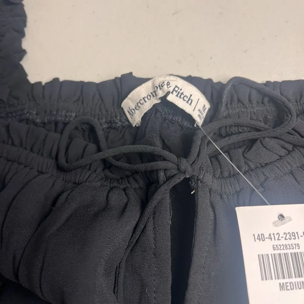 Abercrombie & Fitch Womens Medium Smocked Peasant Top Puff Sleeve Black Y2K Boho